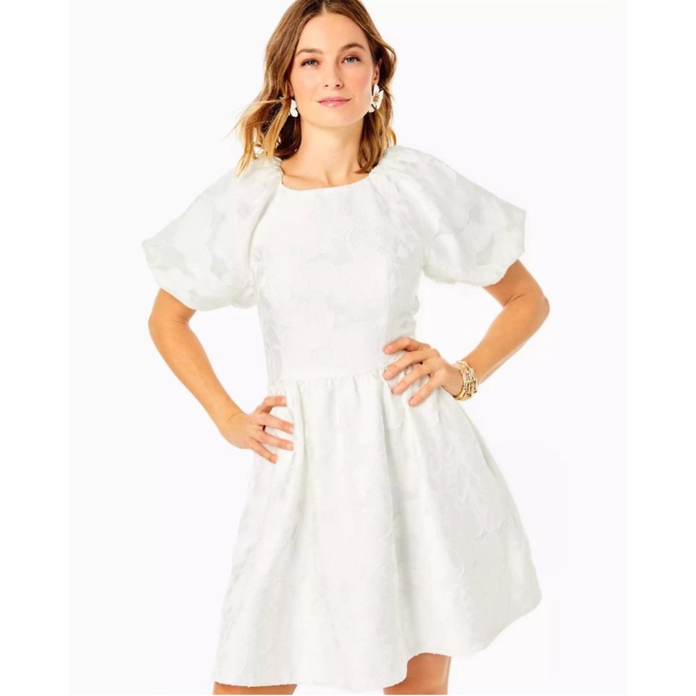 Lilly Pulitzer Knoxlie Silk Resort White Organza Bloom Jacquard Dress